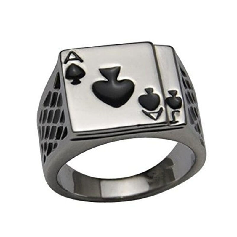 Unique Poker Cards Ace Joker of Spades Silver Ring