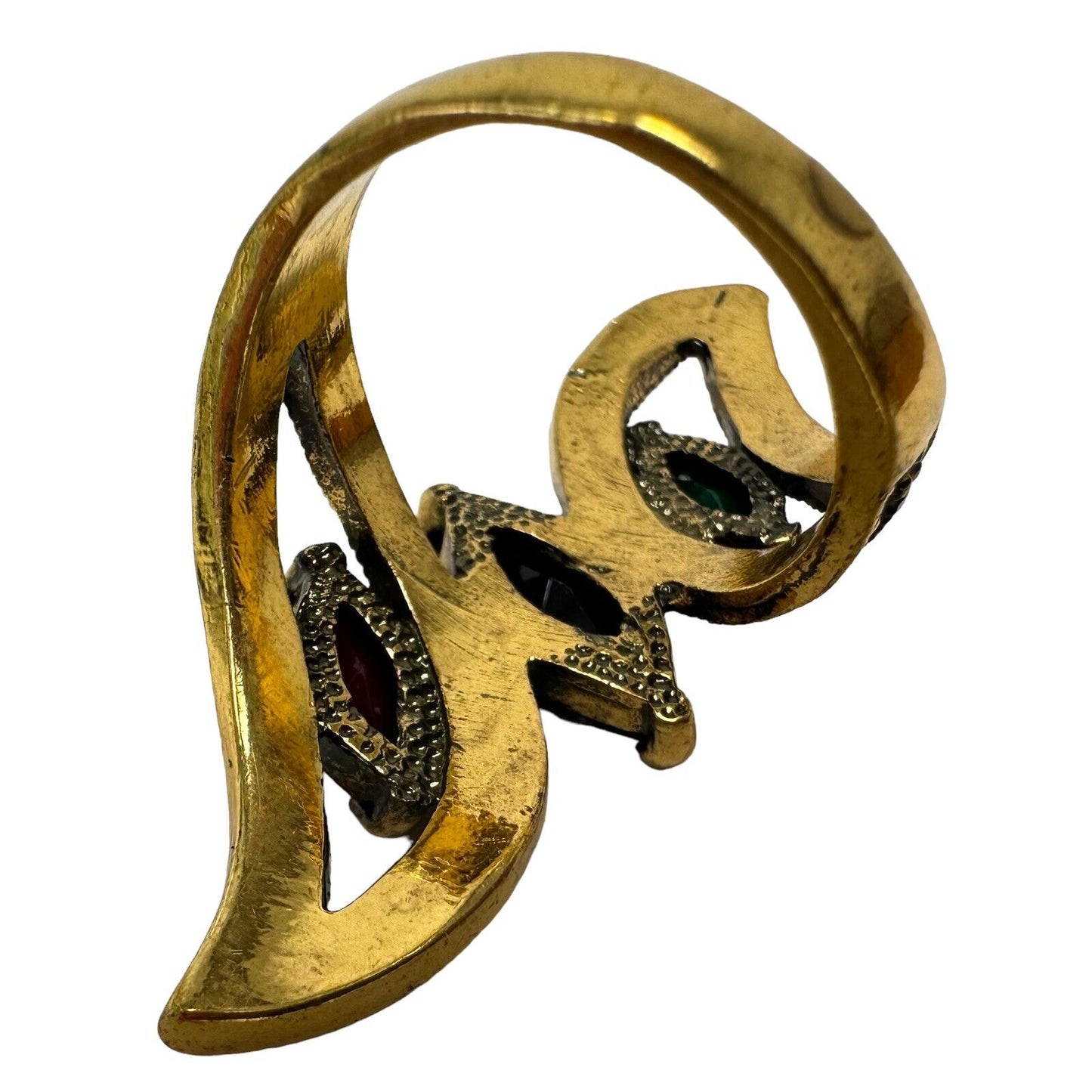 Big Vintage Antique Gold Colorful Mosaic Resin Turkish Ring