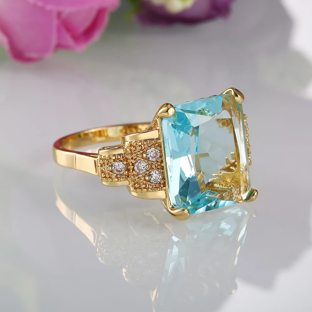 2Ct Emerald Simulated London Blue Topaz 14K Gold Plated Ring