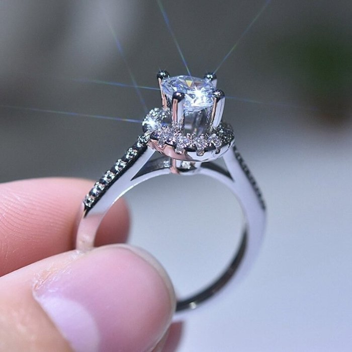 Sterling Silver Bridal Elegant Engagement Ring - Size 6