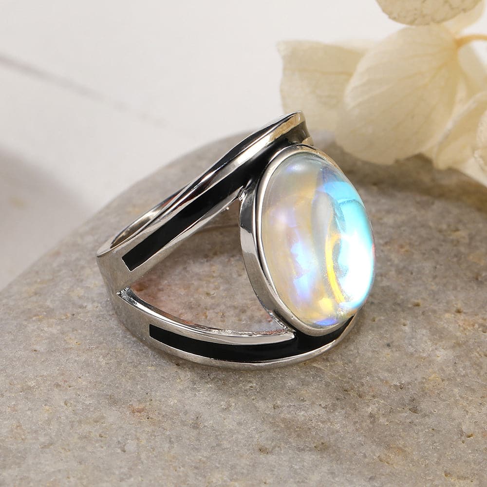 Sterling Silver Oval Multicolor Faux Moonstone Big Ring