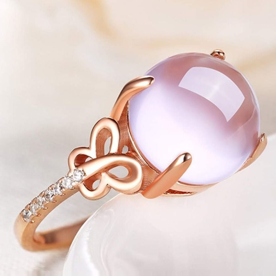 Sterling Silver Pink Opal Rose Gold Tone Open Ring