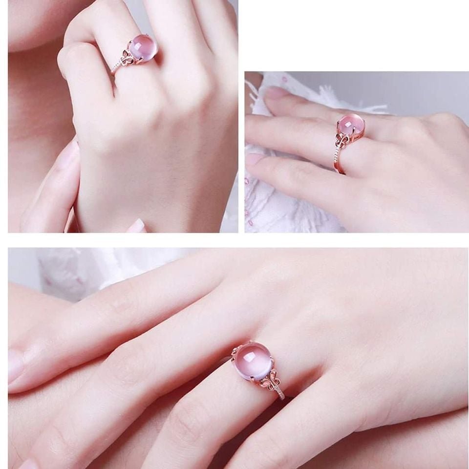 Sterling Silver Pink Opal Rose Gold Tone Open Ring