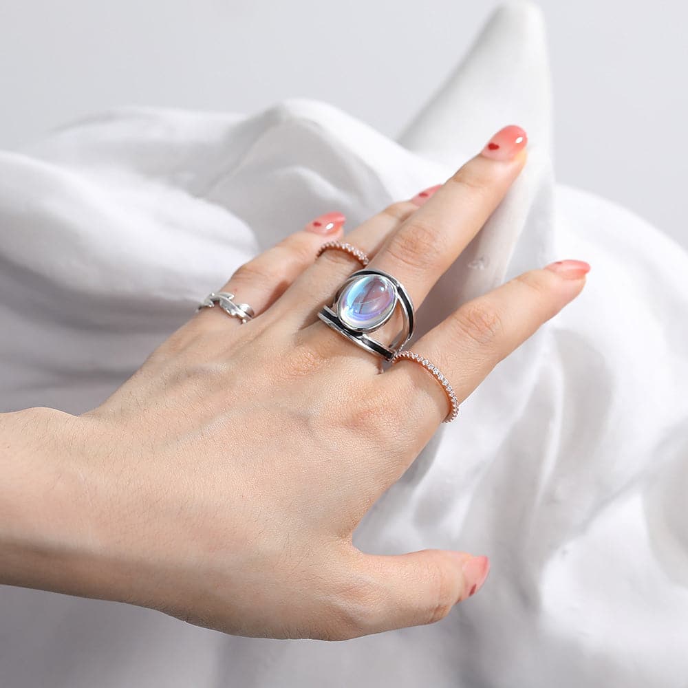 Sterling Silver Oval Multicolor Faux Moonstone Big Ring