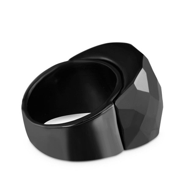 Big Black Band Stainless Steel Crystal Stone Ring